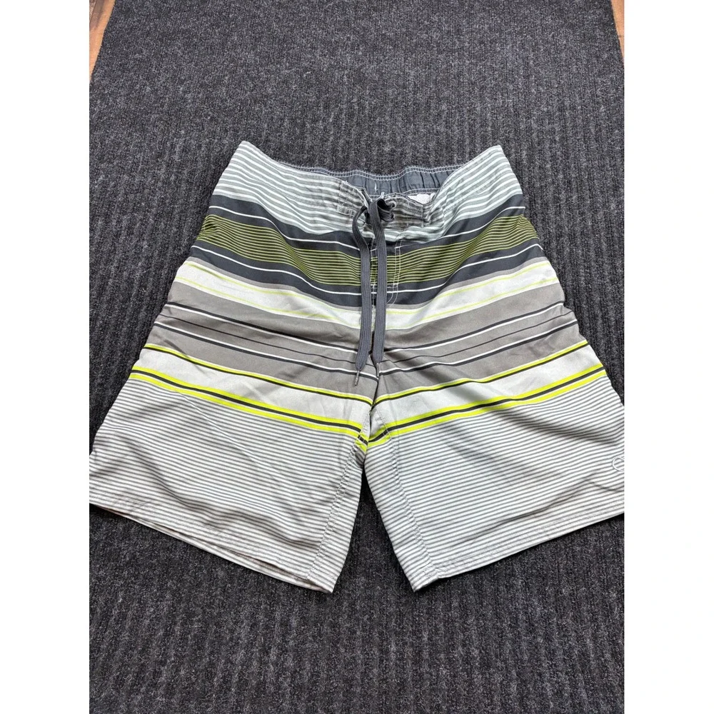 Mens Striped Board Shorts Grey Green Yellow Swim Trunks Beachwear